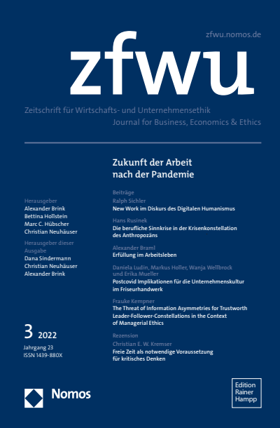 Cover der Ausgabe: zfwu Zeitschrift für Wirtschafts- und Unternehmensethik Jahrgang 23 (2022), Heft 3
