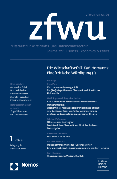 Cover der Ausgabe: zfwu Zeitschrift für Wirtschafts- und Unternehmensethik Jahrgang 24 (2023), Heft 1