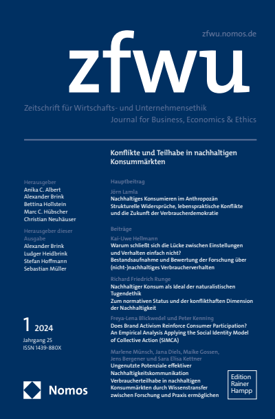 Cover der Ausgabe: zfwu Zeitschrift für Wirtschafts- und Unternehmensethik Jahrgang 25 (2024), Heft 1
