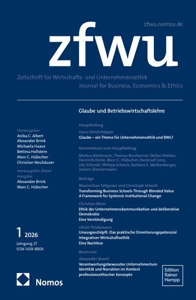 Cover der Ausgabe: zfwu Zeitschrift für Wirtschafts- und Unternehmensethik Jahrgang 27 (2026), Heft 1