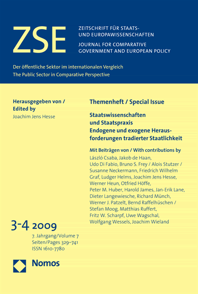 Cover of Volume: ZSE Zeitschrift für Staats- und Europawissenschaften | Journal for Comparative Government and European Policy Volume 7 (2009), Edition 3-4