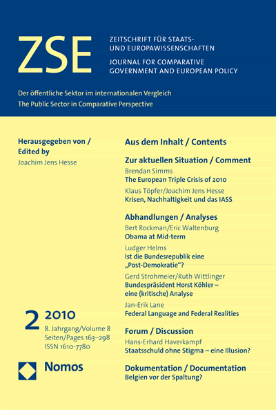 Cover of Volume: ZSE Zeitschrift für Staats- und Europawissenschaften | Journal for Comparative Government and European Policy Volume 8 (2010), Edition 2