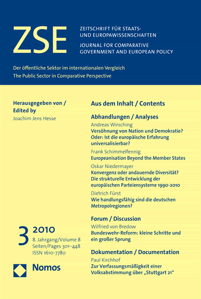 Cover of Volume: ZSE Zeitschrift für Staats- und Europawissenschaften | Journal for Comparative Government and European Policy Volume 8 (2010), Edition 3