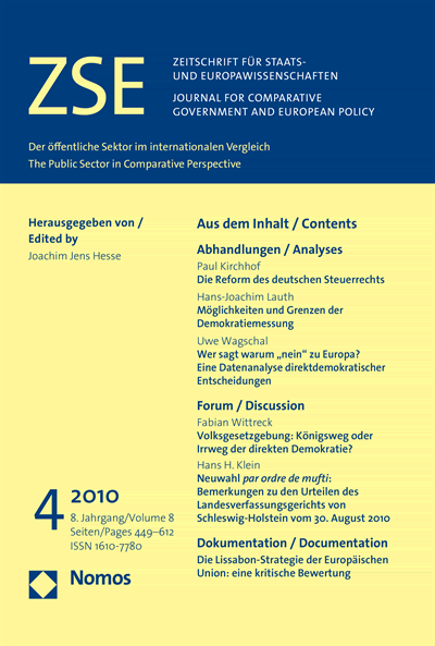 Cover of Volume: ZSE Zeitschrift für Staats- und Europawissenschaften | Journal for Comparative Government and European Policy Volume 8 (2010), Edition 4