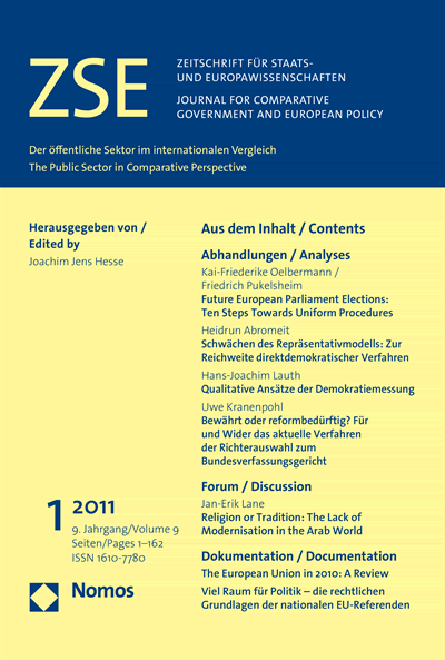 Cover of Volume: ZSE Zeitschrift für Staats- und Europawissenschaften | Journal for Comparative Government and European Policy Volume 9 (2011), Edition 1