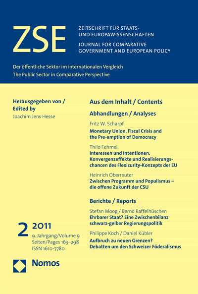 Cover of Volume: ZSE Zeitschrift für Staats- und Europawissenschaften | Journal for Comparative Government and European Policy Volume 9 (2011), Edition 2