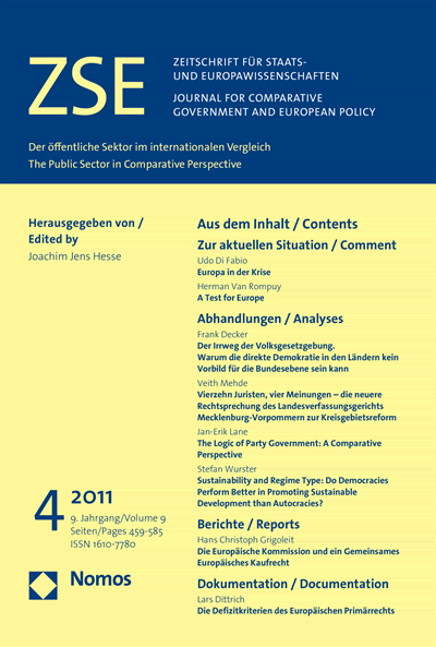 Cover of Volume: ZSE Zeitschrift für Staats- und Europawissenschaften | Journal for Comparative Government and European Policy Volume 9 (2011), Edition 4