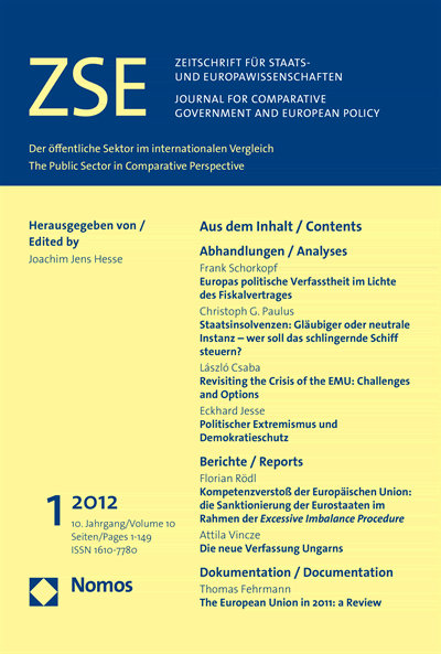Cover of Volume: ZSE Zeitschrift für Staats- und Europawissenschaften | Journal for Comparative Government and European Policy Volume 10 (2012), Edition 1