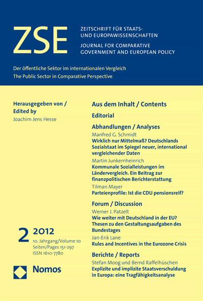 Cover of Volume: ZSE Zeitschrift für Staats- und Europawissenschaften | Journal for Comparative Government and European Policy Volume 10 (2012), Edition 2