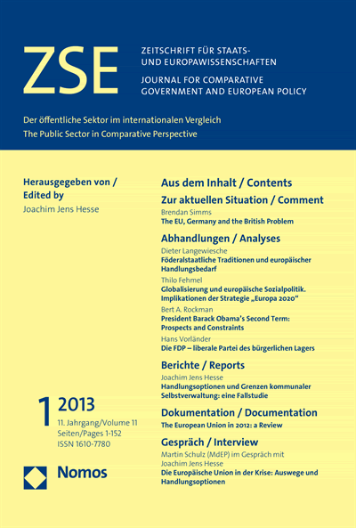 Cover of Volume: ZSE Zeitschrift für Staats- und Europawissenschaften | Journal for Comparative Government and European Policy Volume 11 (2013), Edition 1