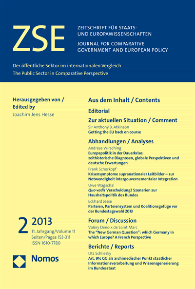 Cover of Volume: ZSE Zeitschrift für Staats- und Europawissenschaften | Journal for Comparative Government and European Policy Volume 11 (2013), Edition 2