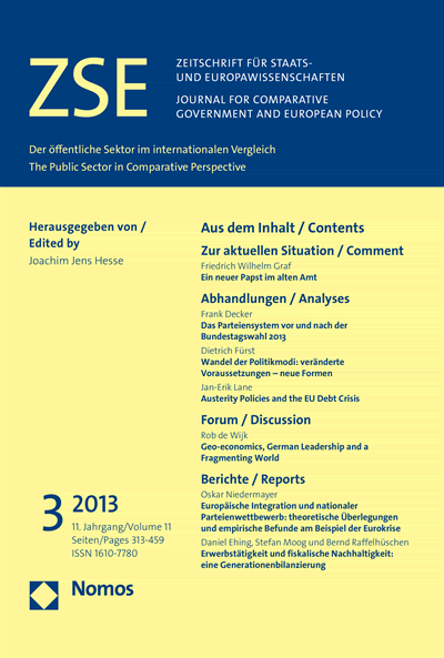 Cover of Volume: ZSE Zeitschrift für Staats- und Europawissenschaften | Journal for Comparative Government and European Policy Volume 11 (2013), Edition 3