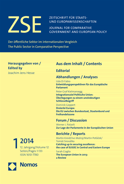Cover of Volume: ZSE Zeitschrift für Staats- und Europawissenschaften | Journal for Comparative Government and European Policy Volume 12 (2014), Edition 1