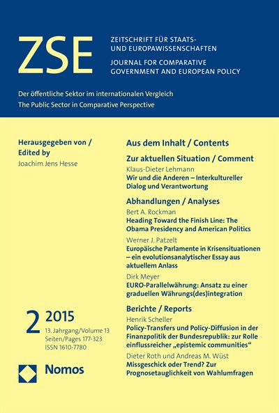 Cover of Volume: ZSE Zeitschrift für Staats- und Europawissenschaften | Journal for Comparative Government and European Policy Volume 13 (2015), Edition 2