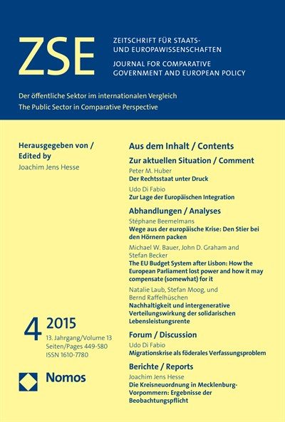 Cover of Volume: ZSE Zeitschrift für Staats- und Europawissenschaften | Journal for Comparative Government and European Policy Volume 13 (2015), Edition 4
