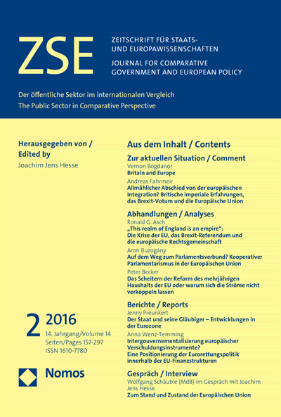 Cover of Volume: ZSE Zeitschrift für Staats- und Europawissenschaften | Journal for Comparative Government and European Policy Volume 14 (2016), Edition 2