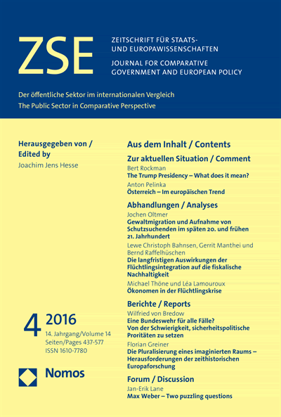 Cover of Volume: ZSE Zeitschrift für Staats- und Europawissenschaften | Journal for Comparative Government and European Policy Volume 14 (2016), Edition 4