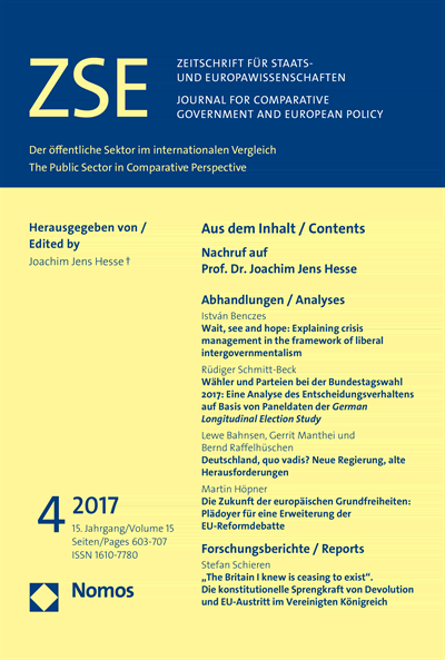 Cover of Volume: ZSE Zeitschrift für Staats- und Europawissenschaften | Journal for Comparative Government and European Policy Volume 15 (2017), Edition 4