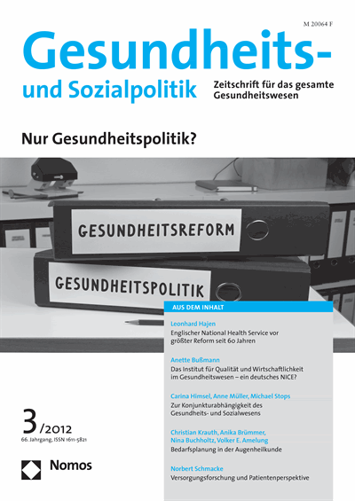 Cover der Ausgabe: Gesundheits- und Sozialpolitik (G&S) Jahrgang 66 (2012), Heft 3