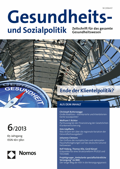 Cover der Ausgabe: Gesundheits- und Sozialpolitik (G&S) Jahrgang 67 (2013), Heft 6