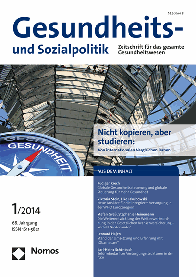 Cover der Ausgabe: Gesundheits- und Sozialpolitik (G&S) Jahrgang 68 (2014), Heft 1