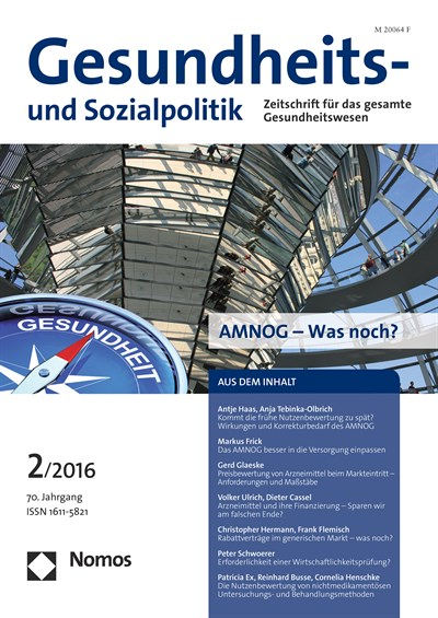 Cover der Ausgabe: Gesundheits- und Sozialpolitik (G&S) Jahrgang 70 (2016), Heft 2