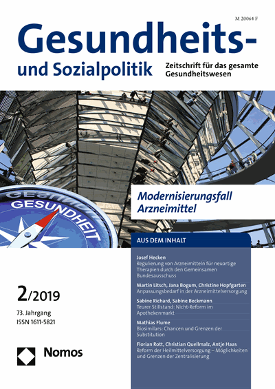 Cover der Ausgabe: Gesundheits- und Sozialpolitik (G&S) Jahrgang 73 (2019), Heft 2