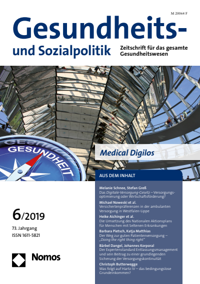 Cover der Ausgabe: Gesundheits- und Sozialpolitik (G&S) Jahrgang 73 (2019), Heft 6