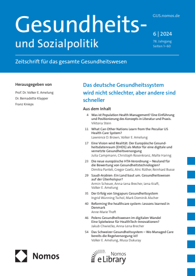 Cover der Ausgabe: Gesundheits- und Sozialpolitik (G&S) Jahrgang 78 (2024), Heft 6
