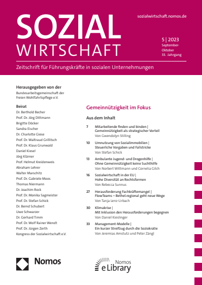 Cover der Ausgabe: Sozialwirtschaft Jahrgang 33 (2023), Heft 5
