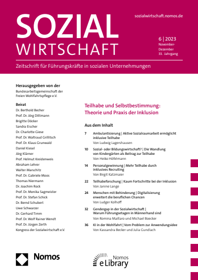 Cover der Ausgabe: Sozialwirtschaft Jahrgang 33 (2023), Heft 6