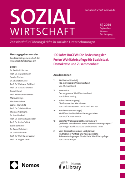 Cover der Ausgabe: Sozialwirtschaft Jahrgang 34 (2024), Heft 5