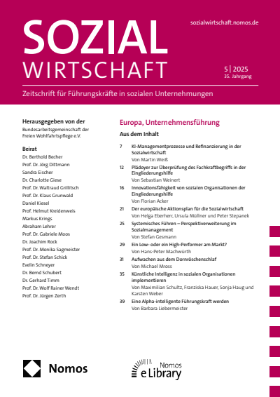 Cover der Ausgabe: Sozialwirtschaft Jahrgang 35 (2025), Heft 5