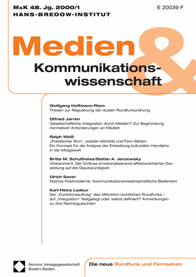 Cover der Ausgabe: M&K Medien & Kommunikationswissenschaft Jahrgang 48 (2000), Heft 1