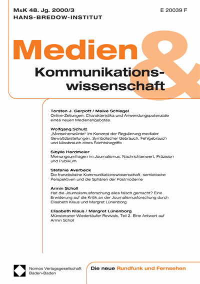 Cover der Ausgabe: M&K Medien & Kommunikationswissenschaft Jahrgang 48 (2000), Heft 3