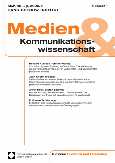 Cover der Ausgabe: M&K Medien & Kommunikationswissenschaft Jahrgang 48 (2000), Heft 4