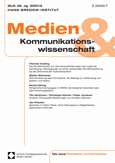 Cover der Ausgabe: M&K Medien & Kommunikationswissenschaft Jahrgang 49 (2001), Heft 3