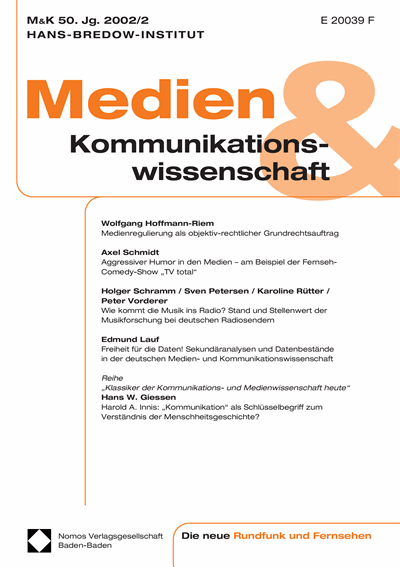 Cover der Ausgabe: M&K Medien & Kommunikationswissenschaft Jahrgang 50 (2002), Heft 2