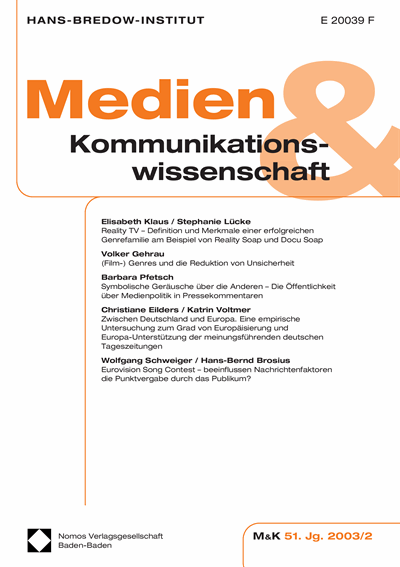 Cover der Ausgabe: M&K Medien & Kommunikationswissenschaft Jahrgang 51 (2003), Heft 2