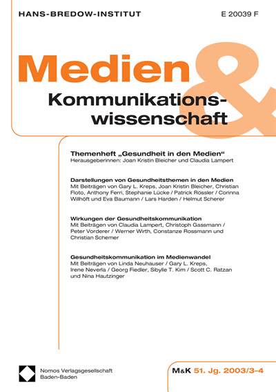 Cover der Ausgabe: M&K Medien & Kommunikationswissenschaft Jahrgang 51 (2003), Heft 3-4