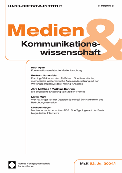Cover der Ausgabe: M&K Medien & Kommunikationswissenschaft Jahrgang 52 (2004), Heft 1