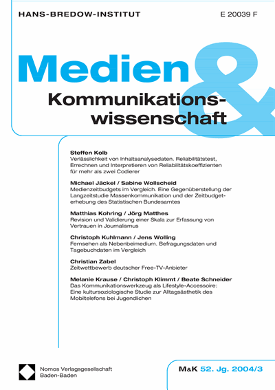 Cover der Ausgabe: M&K Medien & Kommunikationswissenschaft Jahrgang 52 (2004), Heft 3