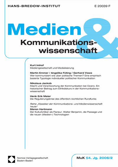 Cover der Ausgabe: M&K Medien & Kommunikationswissenschaft Jahrgang 54 (2006), Heft 2
