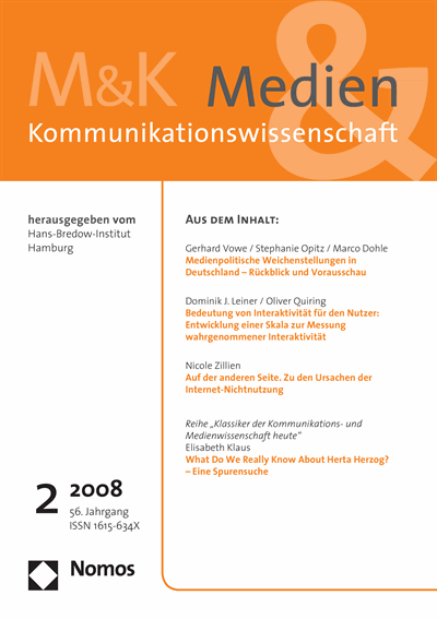 Cover der Ausgabe: M&K Medien & Kommunikationswissenschaft Jahrgang 56 (2008), Heft 2