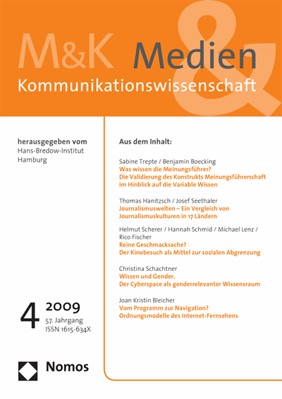 Cover der Ausgabe: M&K Medien & Kommunikationswissenschaft Jahrgang 57 (2009), Heft 4