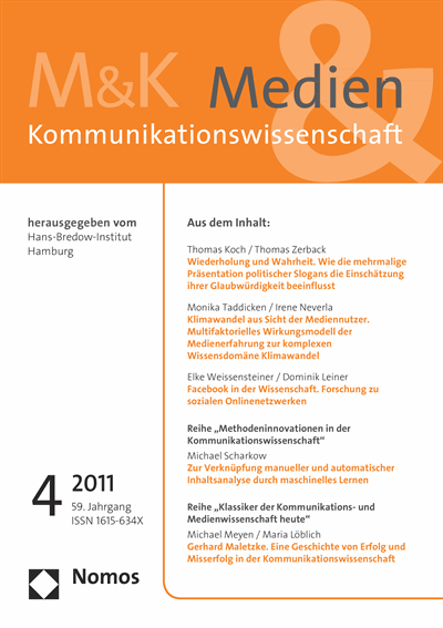 Cover of Volume: M&K Medien & Kommunikationswissenschaft Volume 59 (2011), Edition 4
