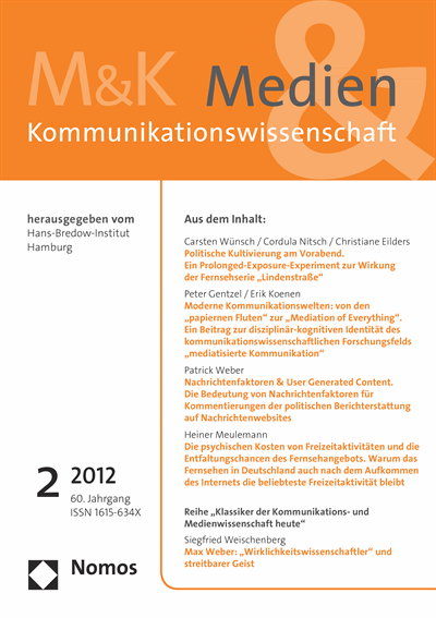 Cover der Ausgabe: M&K Medien & Kommunikationswissenschaft Jahrgang 60 (2012), Heft 2