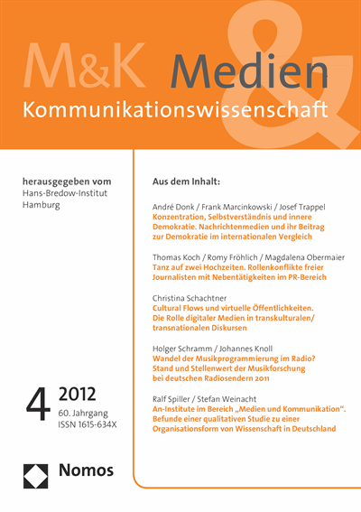 Cover of Volume: M&K Medien & Kommunikationswissenschaft Volume 60 (2012), Edition 4