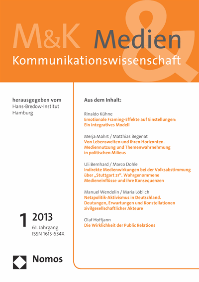 Cover of Volume: M&K Medien & Kommunikationswissenschaft Volume 61 (2013), Edition 1