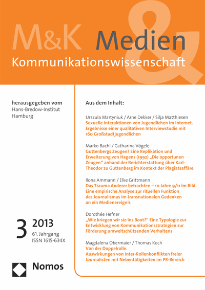 Cover of Volume: M&K Medien & Kommunikationswissenschaft Volume 61 (2013), Edition 3